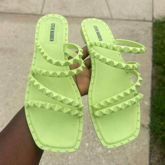 Steve Madden Women's Skyler Slip Toe Flat Sandals‎ Size 10 Lime Green - Picture 11 of 12